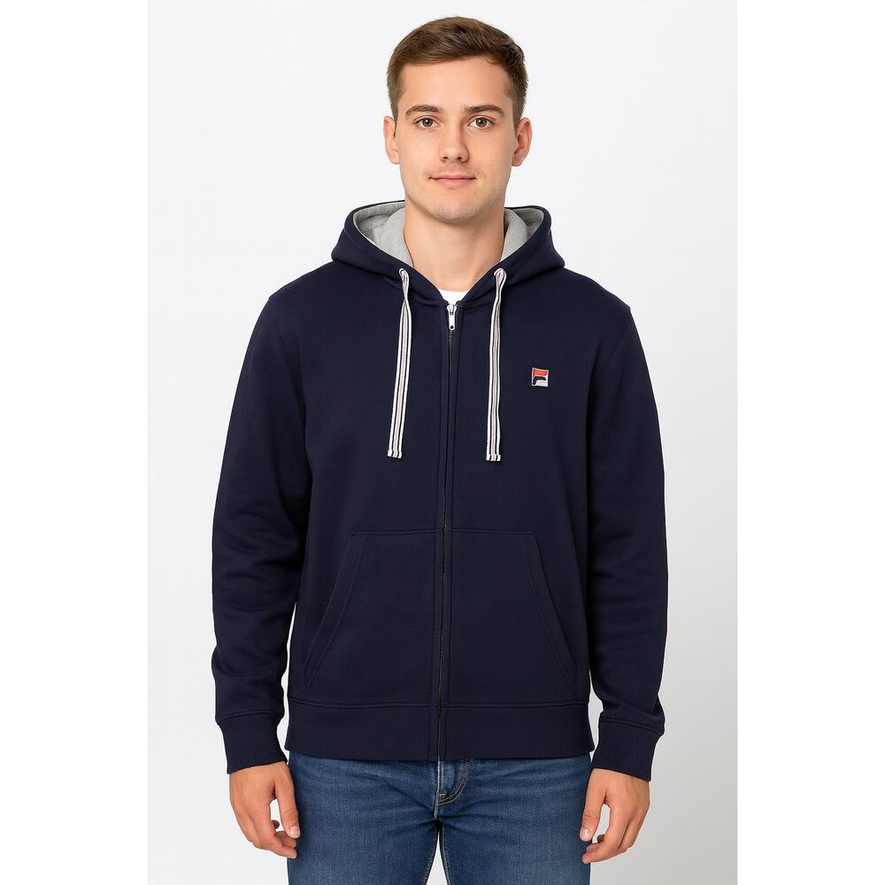 FILA Men's Full Zip Hoodie Medium Navy Blue Fleece Sweatshirt Logo NWT
